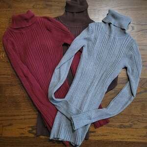 Lot of 3 Grane Ribbed Turtleneck Sweater Slim Fit Small (Gray,Maroon,Brown)
